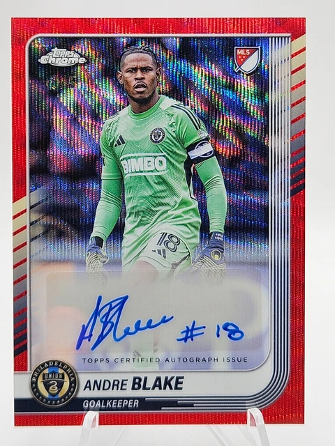 2025 Topps Chrome MLS Andre Blake Red Wave Autogramm /5 SSP Philadelphia Union