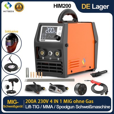 Digital LED 200A 4-in-1 Multischweißgerät IGBT Gaslos MIG ARC TIG Spool Gun 230V