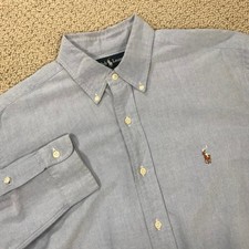 Ralph Lauren Yarmouth Mens 16-34 Blue Oxford Button Down Shirt Pony Logo Cotton