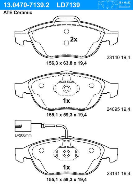 Ate BremsbeläGe Vorne (13.0470-7139.2) FüR Alfa Romeo 156 147 Lancia Lybra |-image