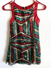 Curtain Call Red Green Gold Dance Dress Size CLA Child Large