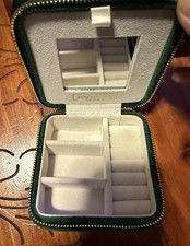 Plush Velvet Travel Jewelry Box Organizer Mirror Christmas Green Benevolence LA