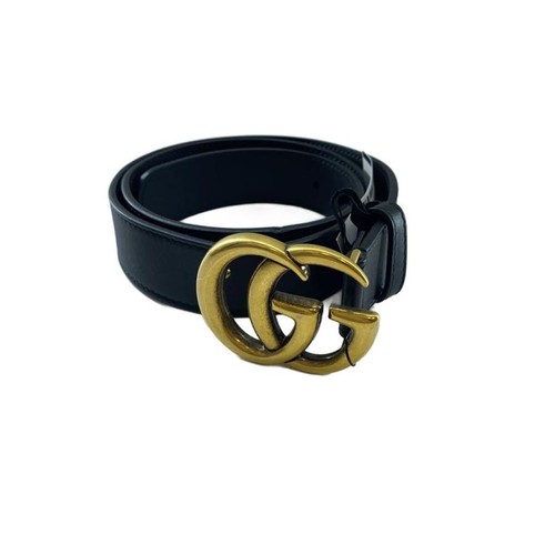 Used GUCCI◆Slim Belt_Double G_GG Supreme/Leather/BLK/Men's//
