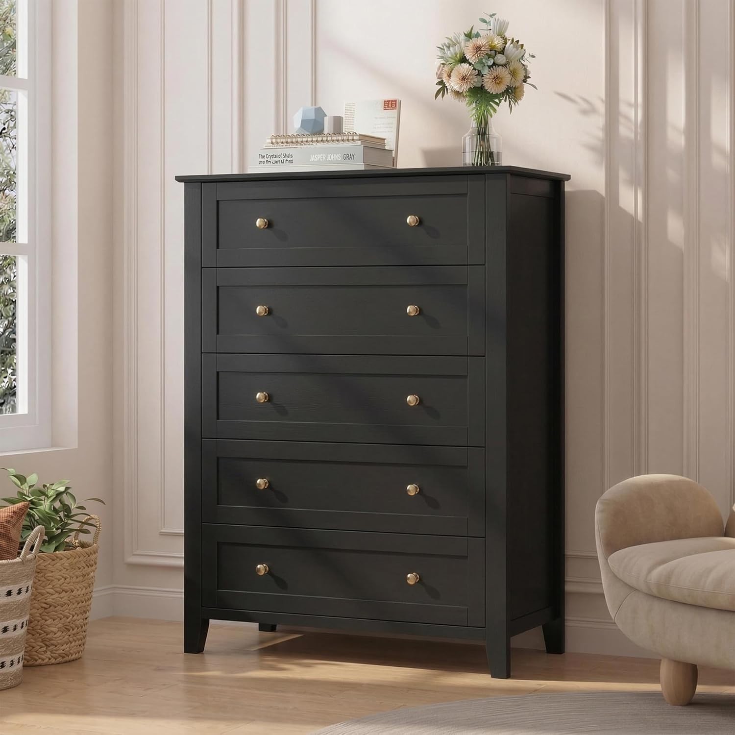 5 Drawer Dresser for Bedroom Tall Dresser Chest of Drawers W