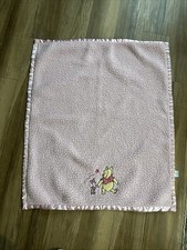 Vintage Disney Winnie The Pooh  Piglet Pink Sherpa  Satin Baby Blanket/lovey