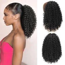 Ponytail For Black Women Drawstring Curly Hair Short Medium, #1B 