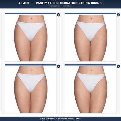 4 Pack Vanity Fair Illumination String Bikini Panty 18810 White Sz - 9~10~11