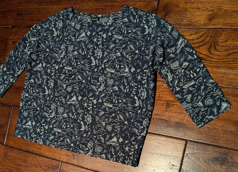 Steven Alan Women's 100% Silk Lake Print Top Blouse w/ 3/4 Sleeves - Size P - Image 2 of 4