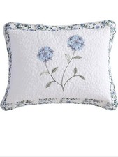 Carnation Standard Sham Bedspread, Lightweight Quilted Embroidered, Blue