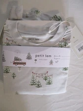 NWT Nordstrom Petit Lem Christmas Tree Lot  2pc Pajama Set in Light Gray Size 6