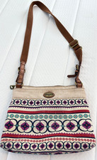 Vintage Fossil Crossbody Multicolor Canvas Bag Logo Boho Adj. Straps