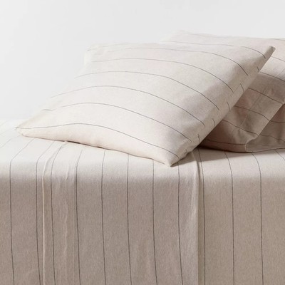 Queen Cotton Jersey Sheet Set Oatmeal Heather Striped - Threshold
