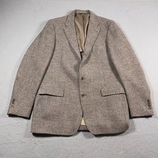Harris Tweed Sport Coat Men 44R Brown Herringbone Blazer Handwoven Scottish Wool