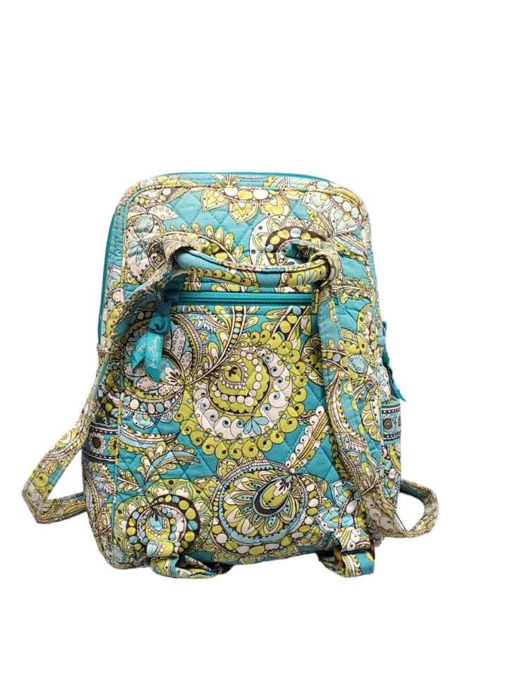 Vera Bradley Quilted Backpack Womens Blue Green Floral Canvas Adjustable Straps - Image 2 of 4