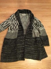 Lucky Brand Duster Sweater Womens sz 1X Black  White Cardigan Cotton Wool Blend