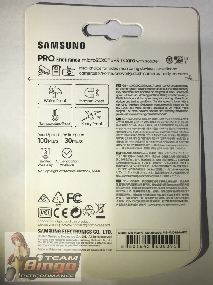 SAMSUNG PRO Endurance Genuine 64GB HD 4K UHS-1 Micro SD Card Class 10 Dash Cam - Image 3 of 3