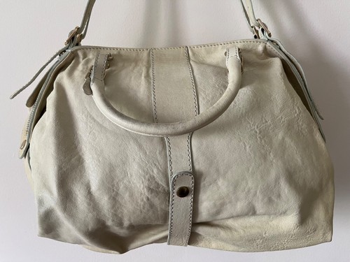JOY GRYSON Olivia Cream Tumbled Leather Satchel Large Shoulder Bag - Picture 4 of 17