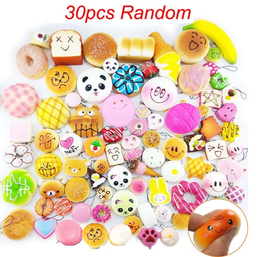 10/30PCS Random Kawaii Squishies Bun Toast Donut Soft Bread Squishy Cat Charm UK