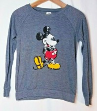 DISNEY Mickey Mouse Sequin Gray Pullover Thin Sweatshirt Juniors Small 3/5