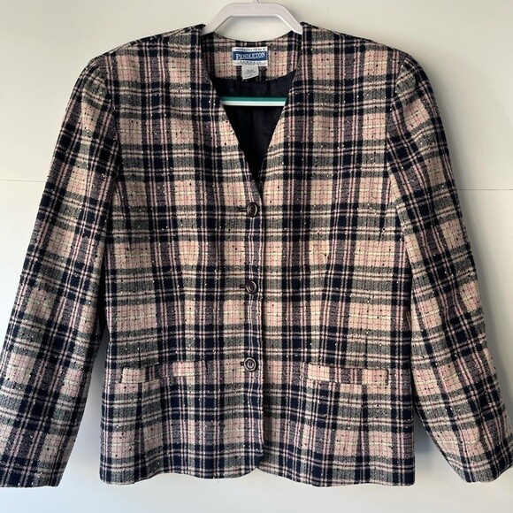 Pendleton Women's Plus Size Plaid Blazer Jacket Coat Wool Jacket