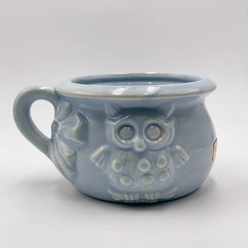 Vintage Haeger Pottery Owl Mug Planter Blue "Good Night and Sleep Tight" Ceramic