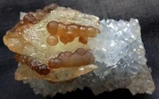 FLUORITE BALLS W/ CALCITE CRYSTAL ON MM QUARTZ BASE MINERALS SPECIMEN*
