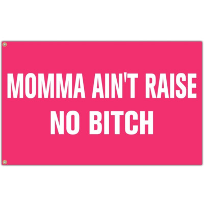Momma Ain't Raise No B*tch Flag Tapestry Funny Flag Pink White Hanging Wall
