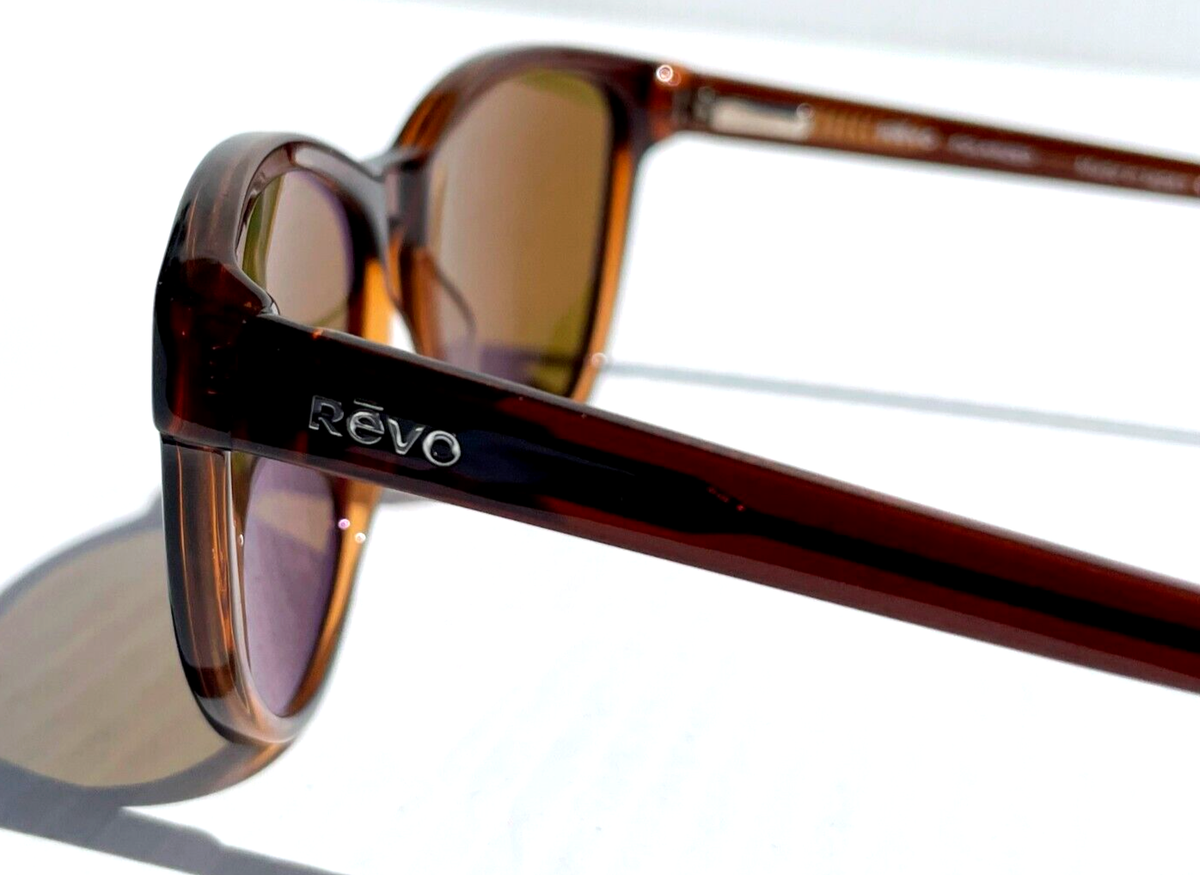 REVO Sunglasses RE1101 ECO 02 DAPHNE Transparent Brown w/ Green Mirrored Lenses NEW Revo DAPHNE Brown POLARIZED Green Lens Cat Eye Sunglass  main image 2