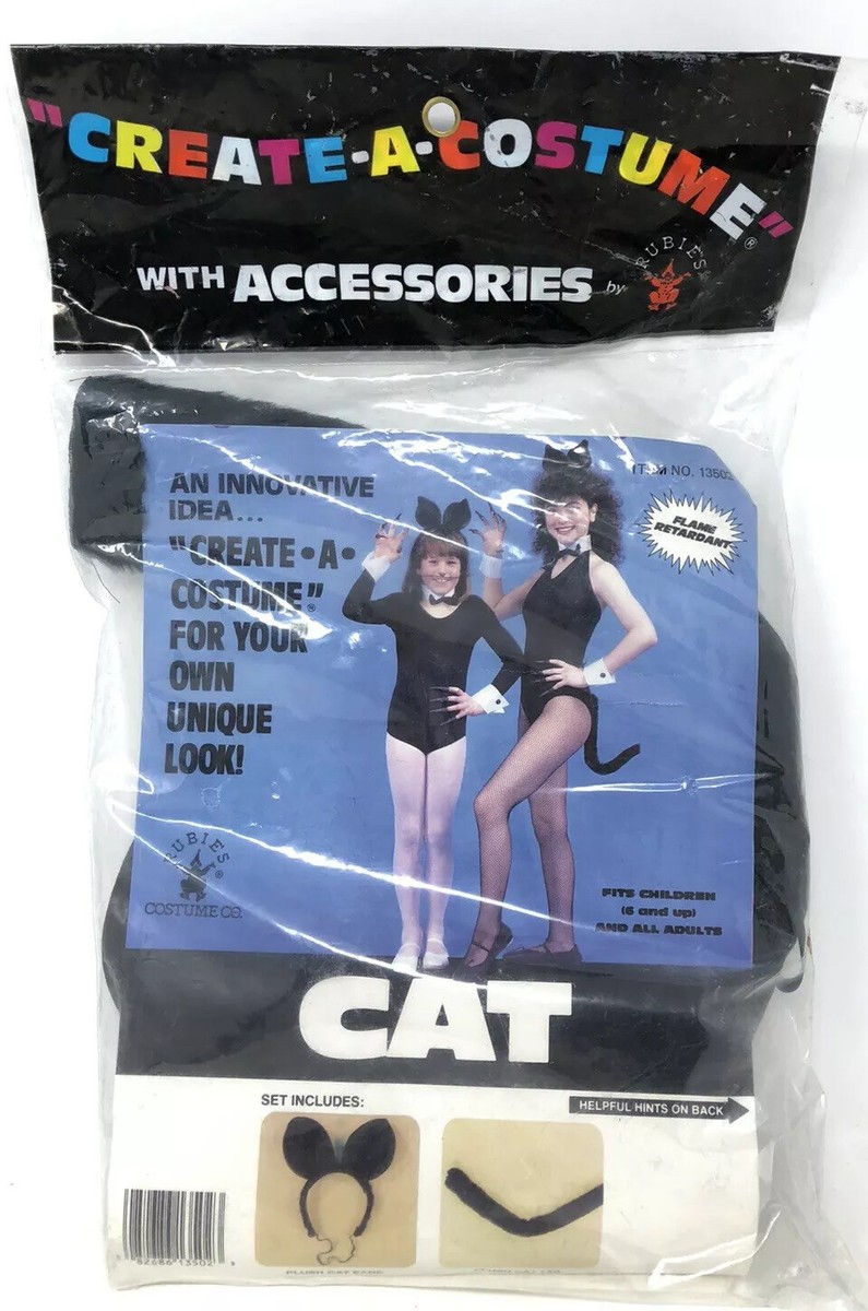 1980s Vintage Sexy Halloween Costume Cat Kitten Black Set - Plush