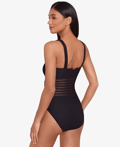 LAUREN Ralph Lauren Ottoman Mesh Square Neck Black One Piece Swimsuit, Sz 8, NWT - Picture 3 of 5