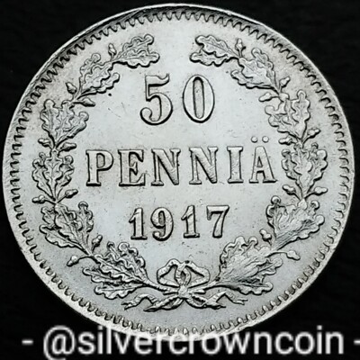 Finland 🇫🇮🇷🇺 50 Pennia 1917 S. KM#20. Silver 50 Cents coin