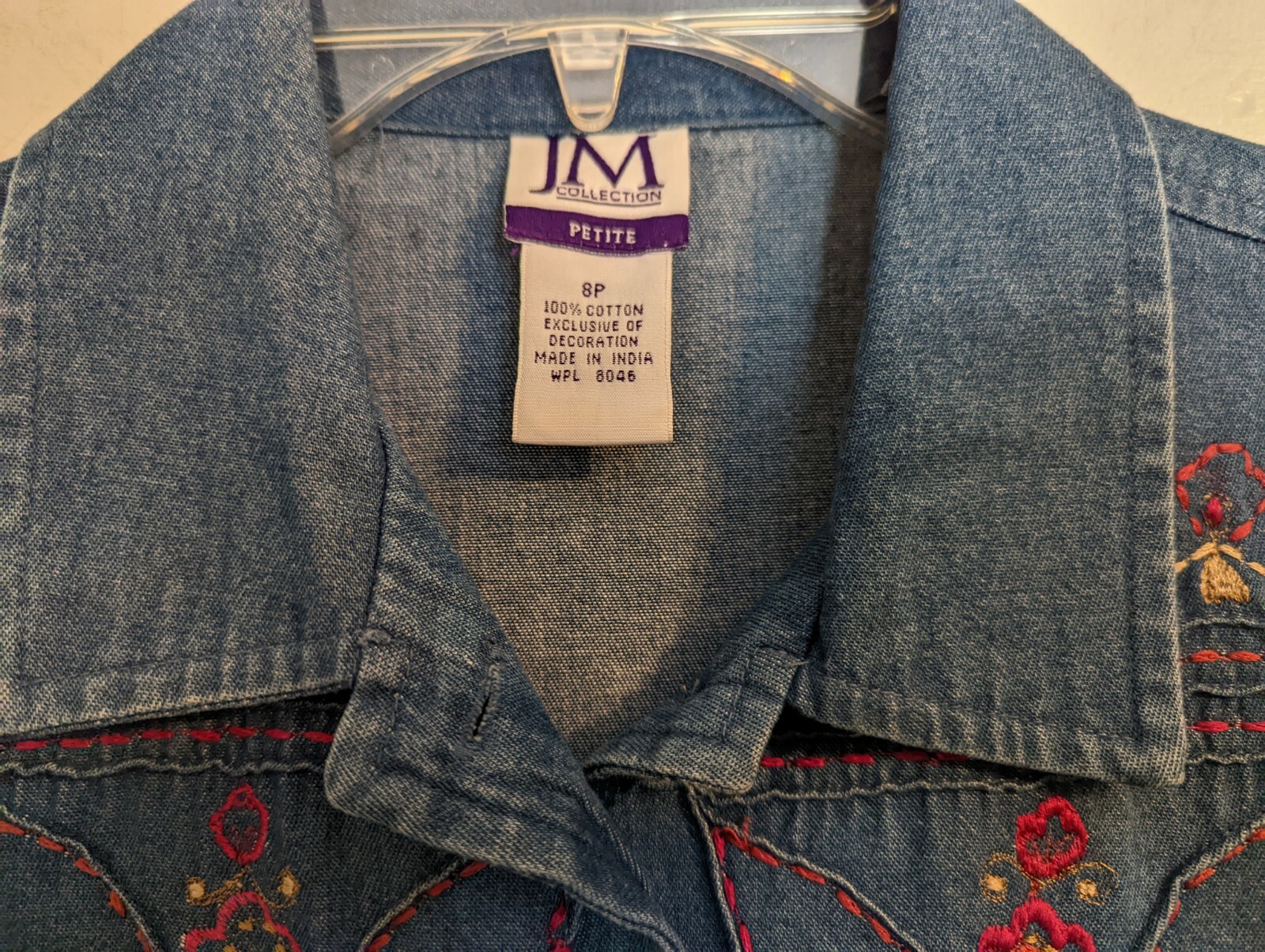 FILA Camicia JM Collection Petite Denim 6 file di fantasia ricami floreali tg 8P