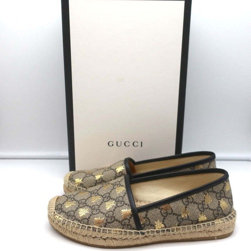 Gucci Pilar Espadrille Flats Beige/Gold Bee Print GG Supreme Canvas Size  36.5 | eBay