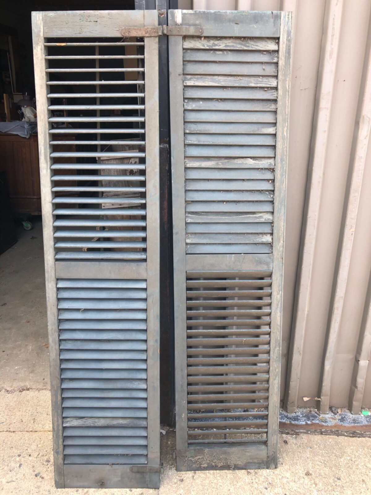 GREAT pair vintage victorian louver house shutters blue green 67” x 16” x 1 1/8” eBay