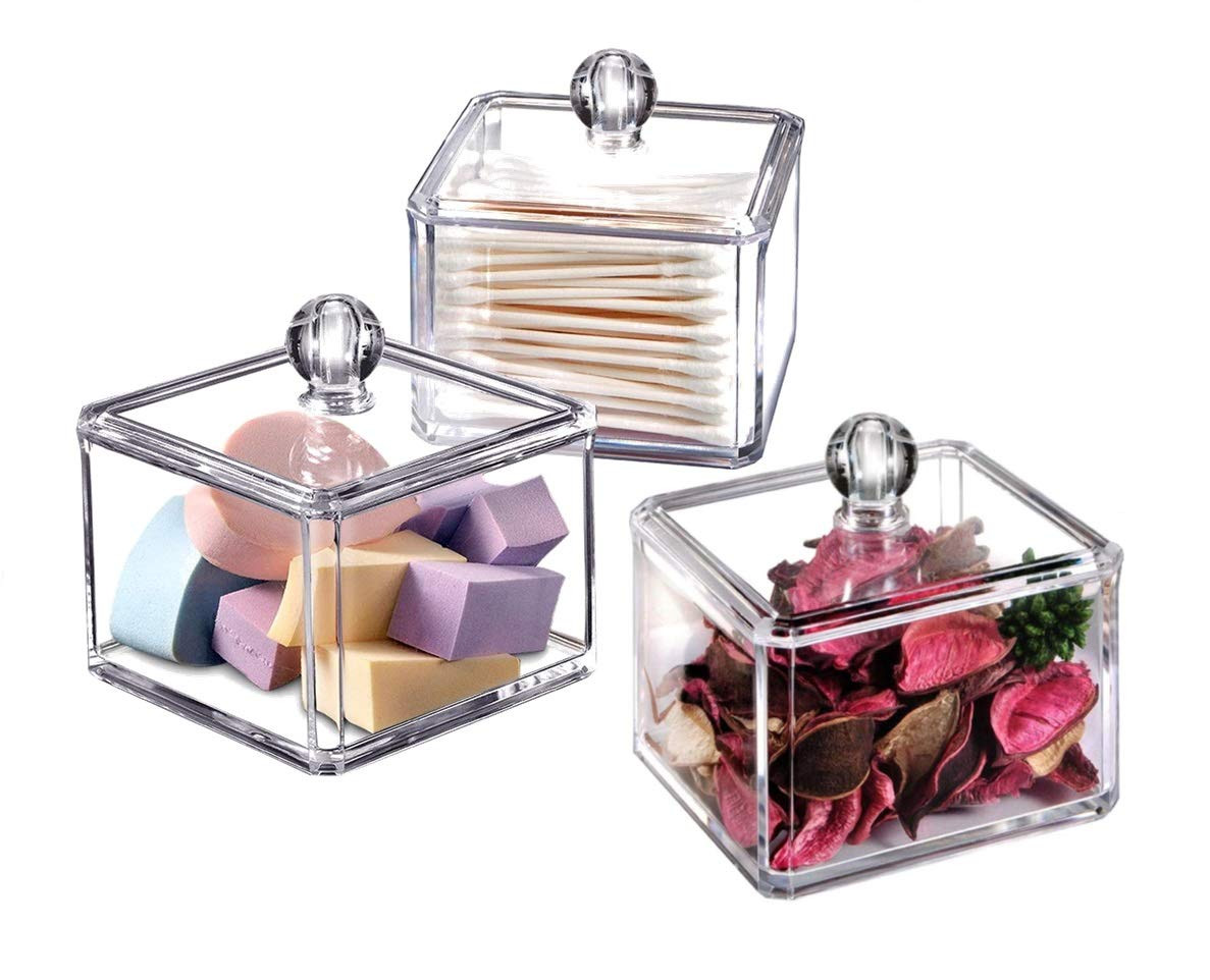 Square Acrylic Cotton Ball Pads Gauze Swab Holder Organizer Q-Tip Dispenser Stor