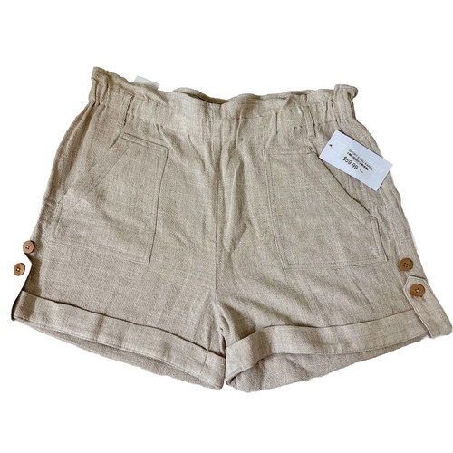 Dear John Linen Blend Karlie Shorts Women’s Large Tan Summer Lagenlook NEW - Picture 1 of 10