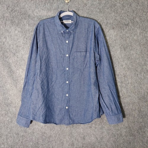 Express Men Shirt L Button Chambray Polka Dot Collared Long Sleeve Pocket Casual - Picture 12 of 22
