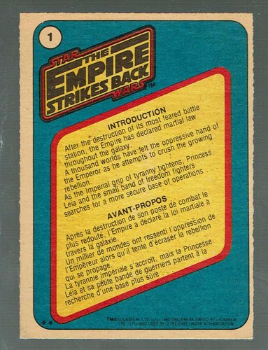 1980  O-Pee-Chee  Star Wars The Empire strikes back Introduction #1  Darth Vader - Picture 2 of 2