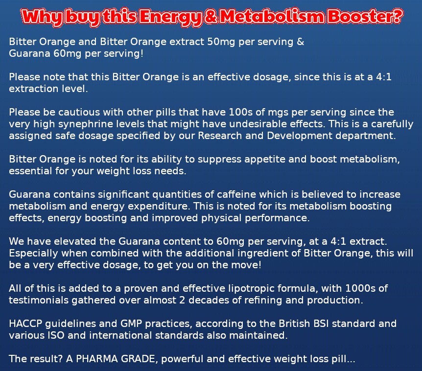 METABOLISM BOOSTER BITTER ORANGE GUARANA FAST FAT BURNER WEIGHT LOSS