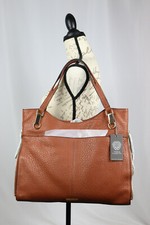 Vince Camuto Solid Embossed Leather Shoulder Tote Emely Pinceone Brown Nwd