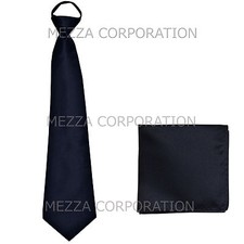 New formal men's pre-tied ready knot necktie  hankie set polyester navy blue