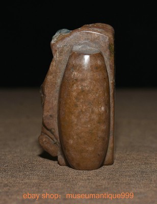 3,2 Zoll alte chinesische natürliche Achat Stein Glücksperle Dzi Statue Skulptur
