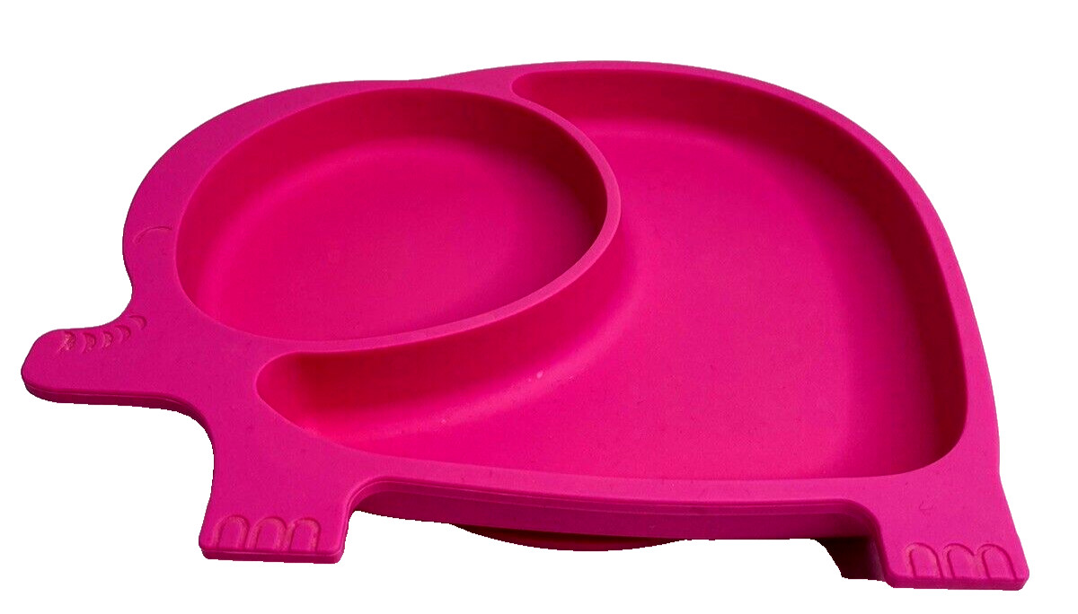 Sage Spoonfuls Pink Silicone Elephant Baby Toddler Kid Plate 8.5"