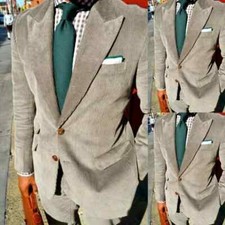 Winter Warm Gray Corduroy Men's Suits 2 Pieces Peak Label Formal Party Wear