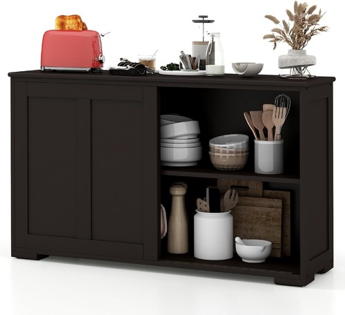 Sideboard Buffet Cabinet – Sliding Barn Door, Adjustable Shelf, Coffee - Picture 8 of 8