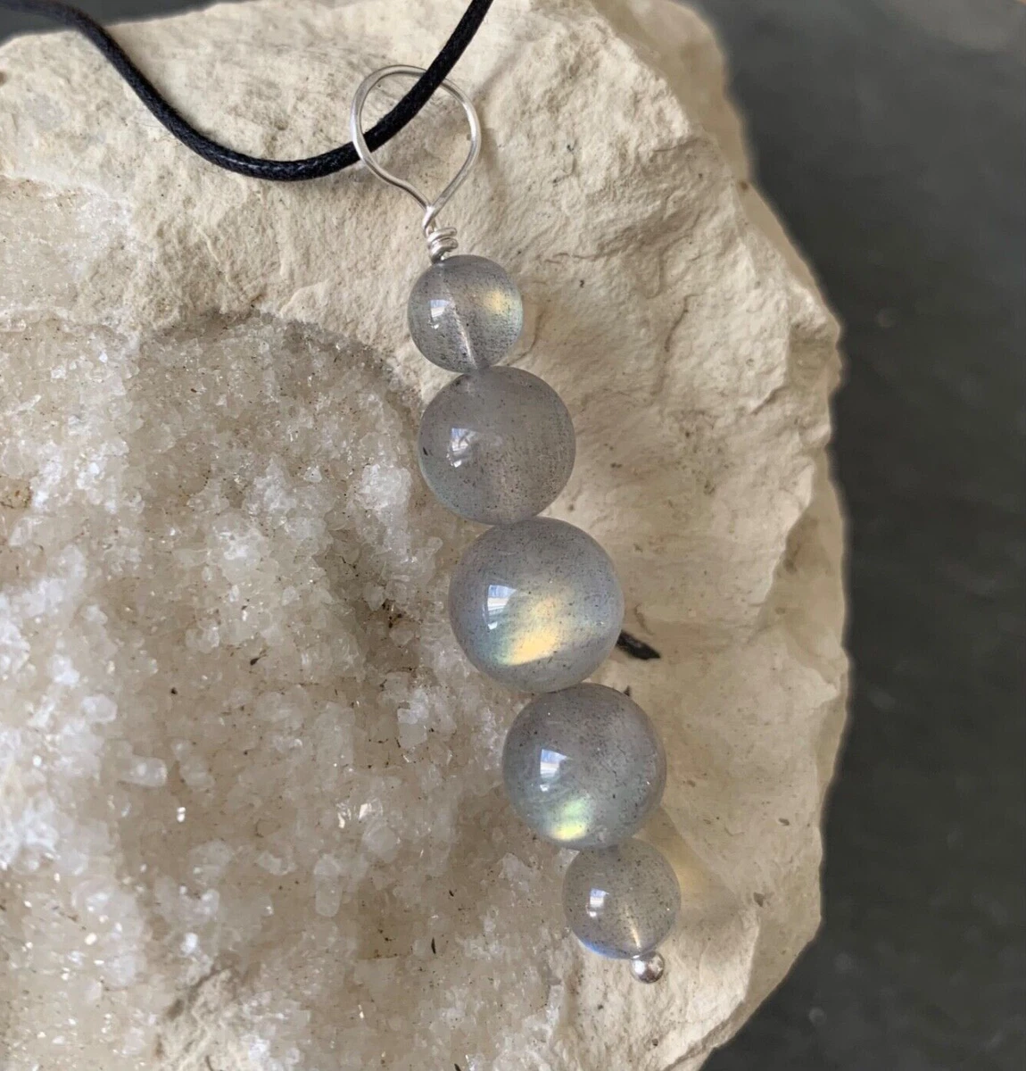 Collana In Argento 925 Con Ciondolo A Doppia Punta E Labradorite Naturale Iridescente – Lunghezza Catena 55 Cm – Pietra Unica Blu-verde
