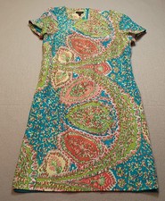 TALBOTS Colorful Dress Size 2 Knee Length Green Blue Pink White Spring/Summer
