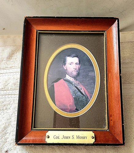 CoL. John S. Mosby Framed Art Print Marked M-57P On Back Of Frame Used As Is