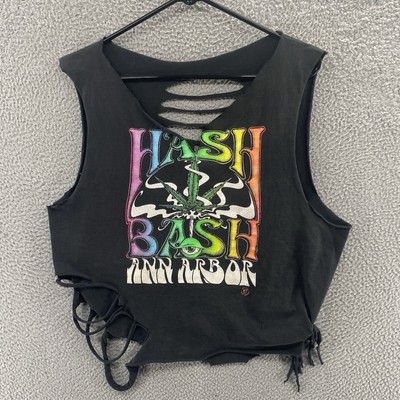 VINTAGE Hash Bash T Shirt Women Large Black 90s Ann Arbor Michigan Graphic