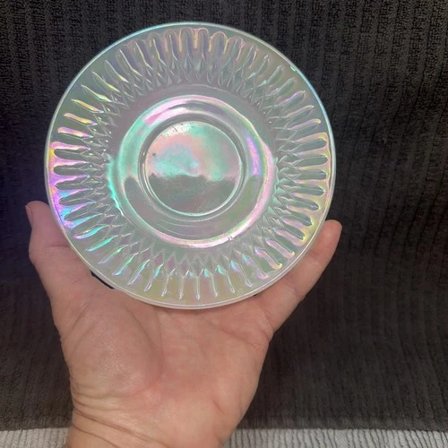 Vintage Federal Glass Moon Glow  Saucer Iridescent Rainbow Opalescent 5 7/8”